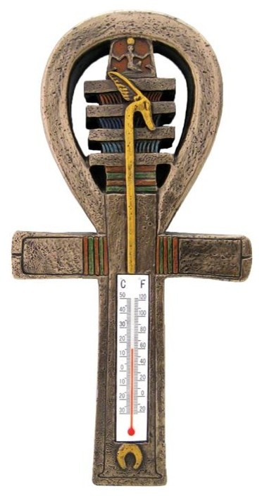 9.25 Inch Egyptian Design Ankh Key of Life Thermometer, Bronze