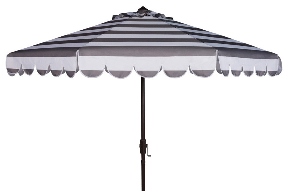 Safavieh Maui Scallop Striped 9' Crank Umbrella, Gray/White