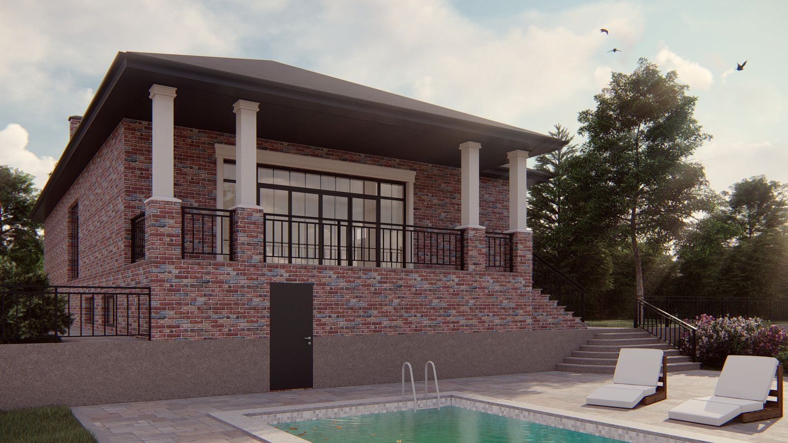 Одноэтажный дом с цокольным этажом