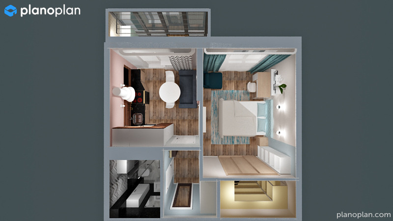 Яркая однокомнатная квартира с гардеробной и без (2 варианта планировки)