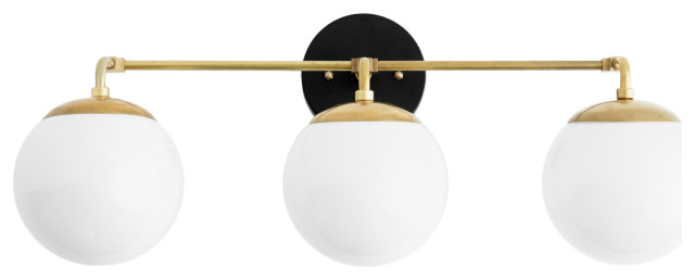 Modern Three Globe Vanity Light Fixture, Black/Brass