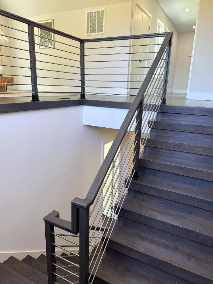 Stair Railing Transitional 137_Transitional Maple Staircase with Stainless Steel Rail, Clifton, VA ...