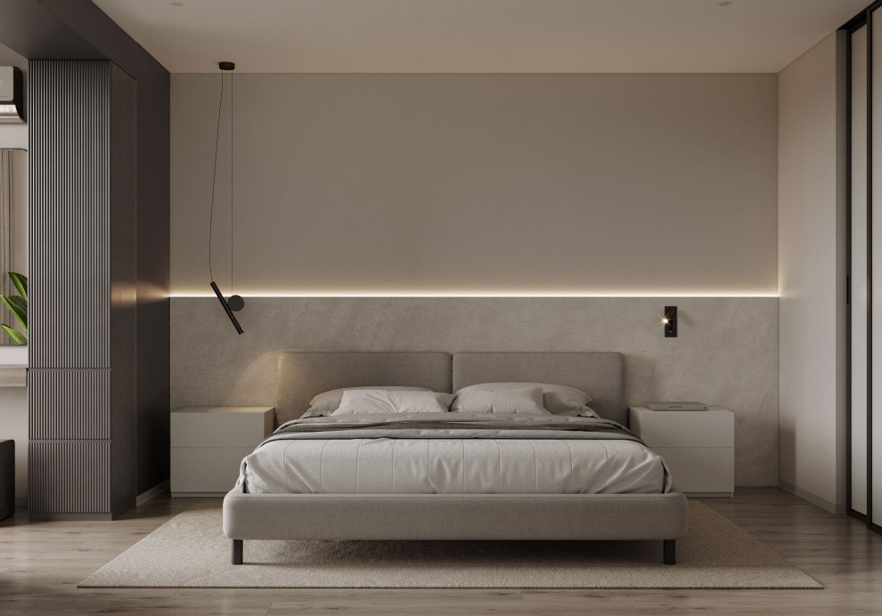 Лаконичная мастер - спальня в монохроме