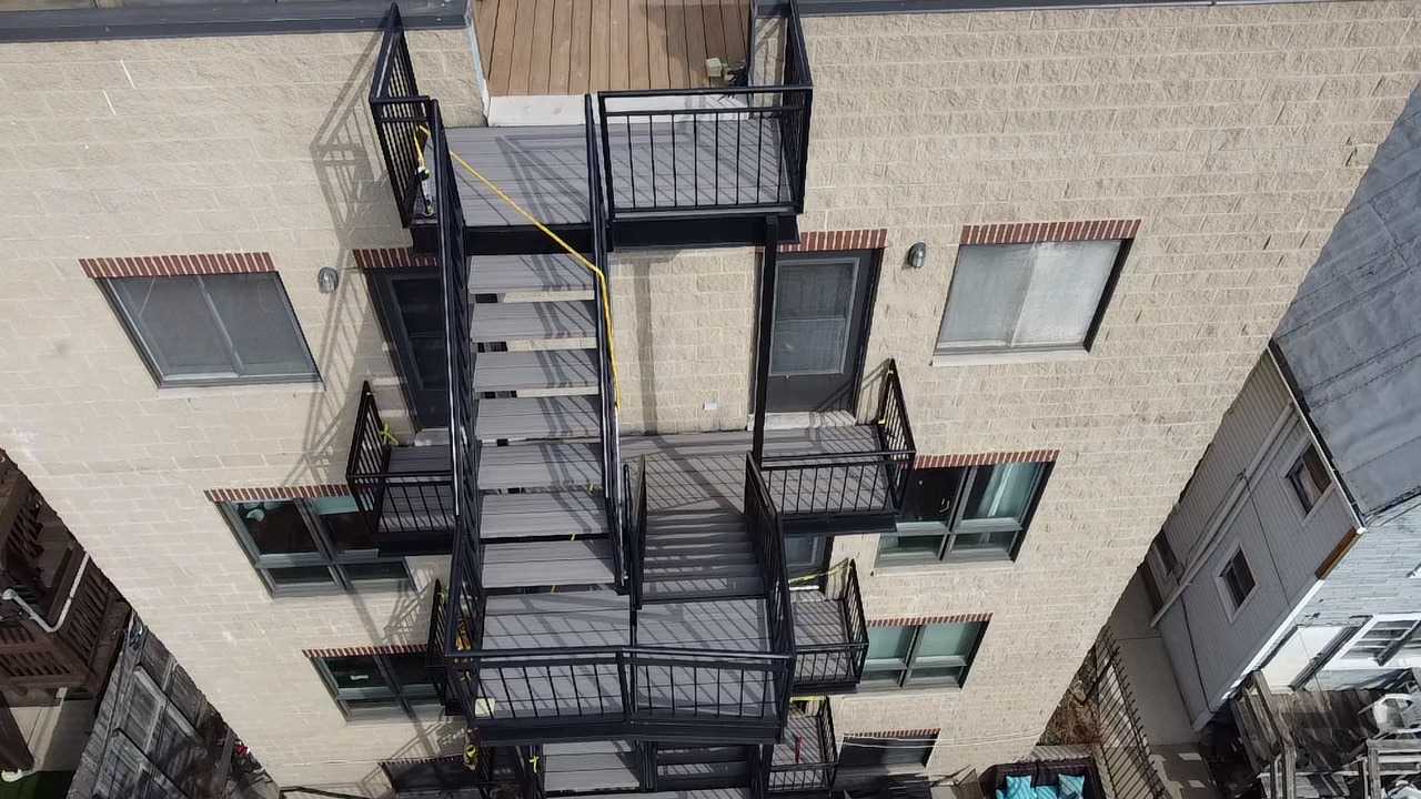 HOA rear balconies and exit stairs Bucktown.