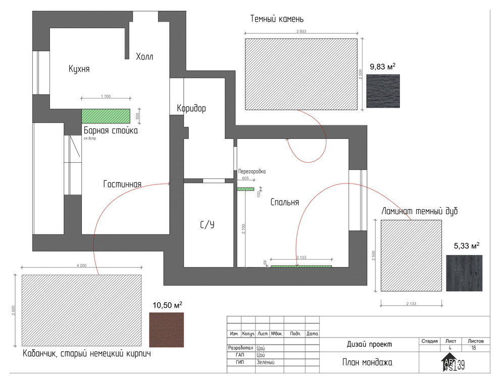 Дизайн проект. двух комнатной квартиры. Для молодово человека.
