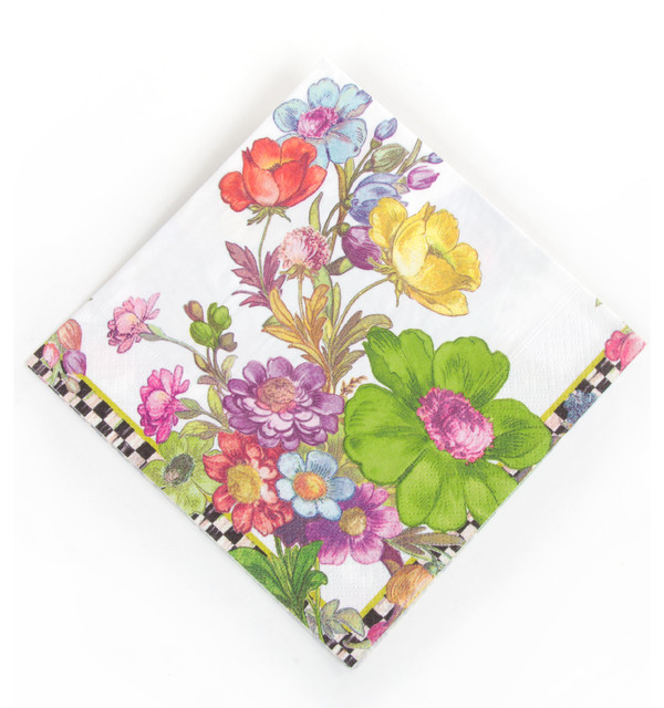 Flower Market Paper Napkins - Luncheon - White | MacKenzie-Childs
