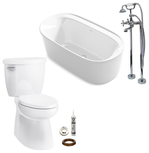Sterling Freestanding Bathtub Kit, White Contemporary Bathtubs by