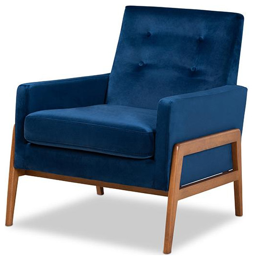 Perris MidCentury Modern Navy Blue Velvet Fabric Upholstered and