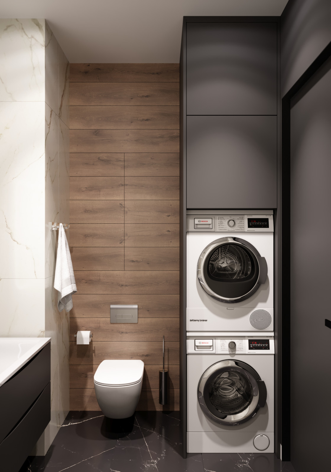 Минималистичная квартира с оранжевыми акцентами.