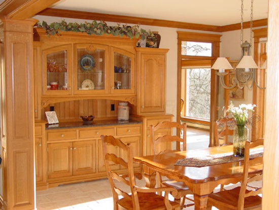 Inspiration for a large arts and crafts kitchen/dining combo in Milwaukee with beige walls and ceramic floors.