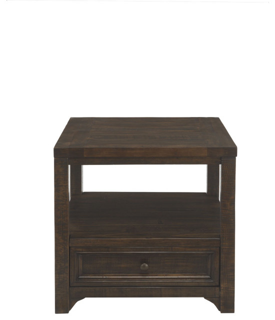 Traditional End Table, Pine Wood Construction With Upper Shelf & Framed