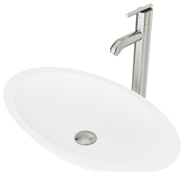 VIGO Wisteria Matte Stone Vessel Bathroom Sink With Seville Vessel Faucet