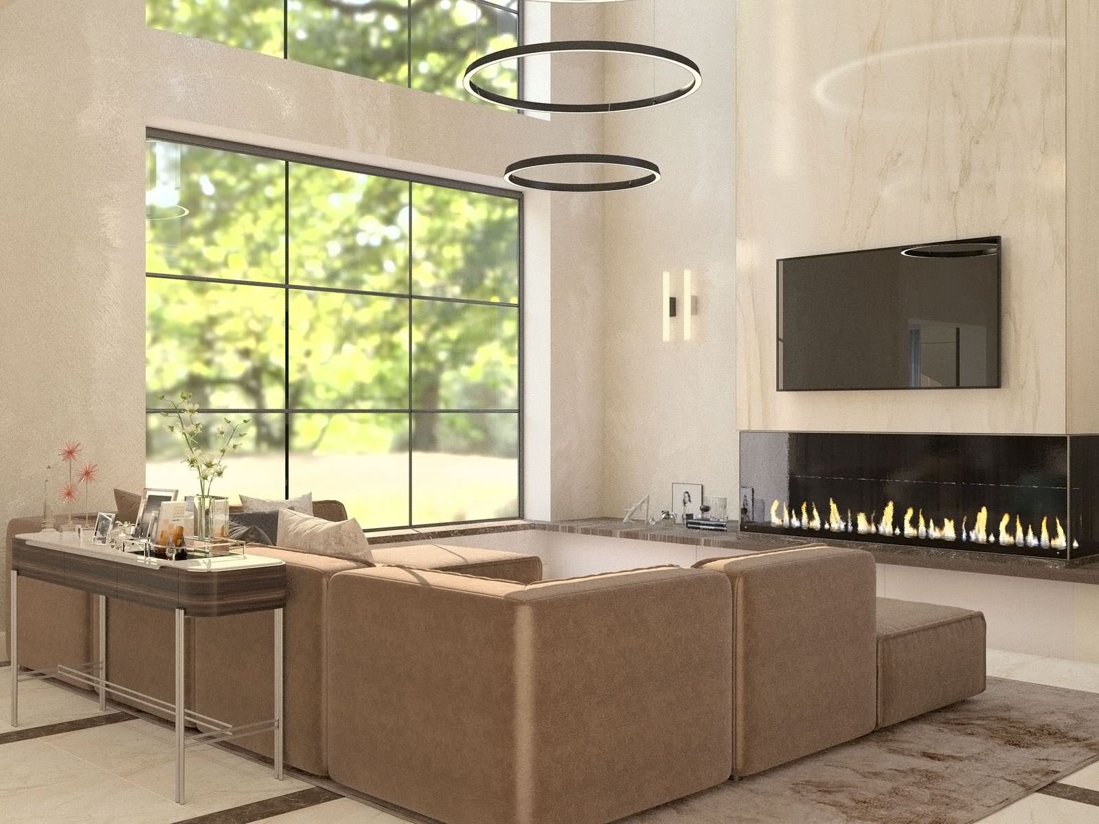 Гостиная и кухня в загородном доме