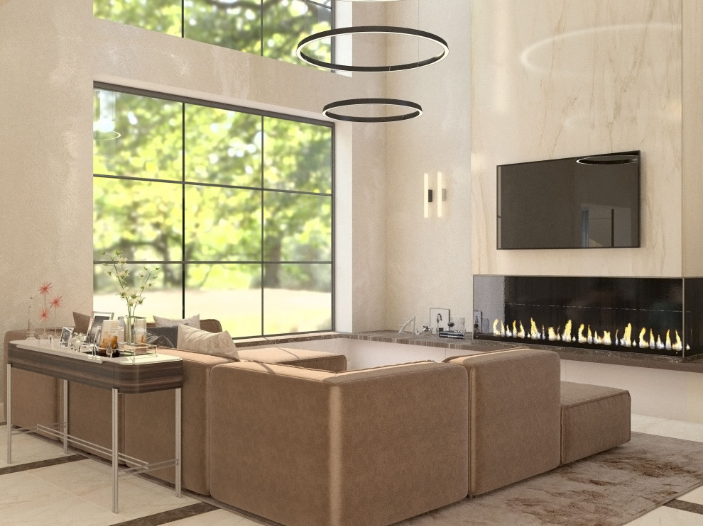 Гостиная и кухня в загородном доме