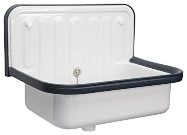 Wall Mounted Service Utility Sink White With Navy Trim Bucket Sink