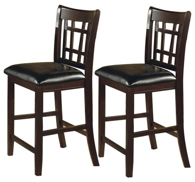 Benjara 18" Wood Lattice Counter Height Chairs in Brown/Black (Set of 2) Transitional Bar
