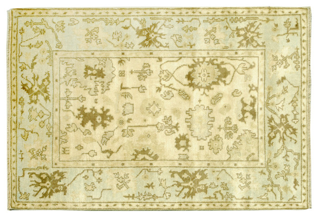 Area Rug 100% Wool Oushak, Hand-Knotted Washed Out Natural Colors Rug