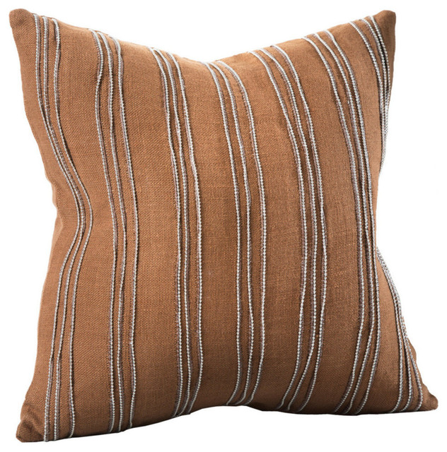 Cirque Linen Beaded Cord Feather Down Pillow Contemporary