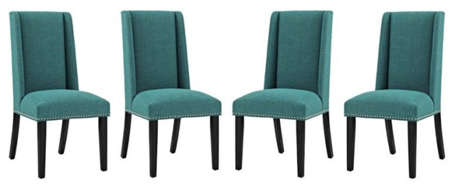 Modway Baron 20.5" Solid Rubberwood Polyester Dining Chair in Teal (Set of 4)
