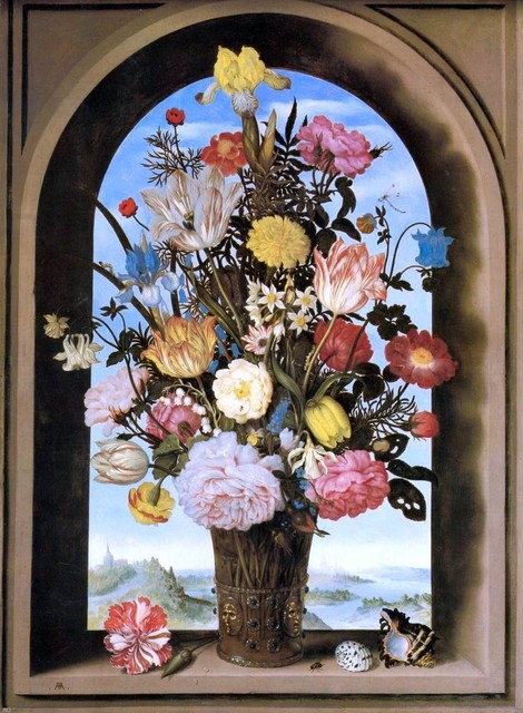 The Elder Ambrosius Bosschaert Bouquet in an Arched Window Wall Decal