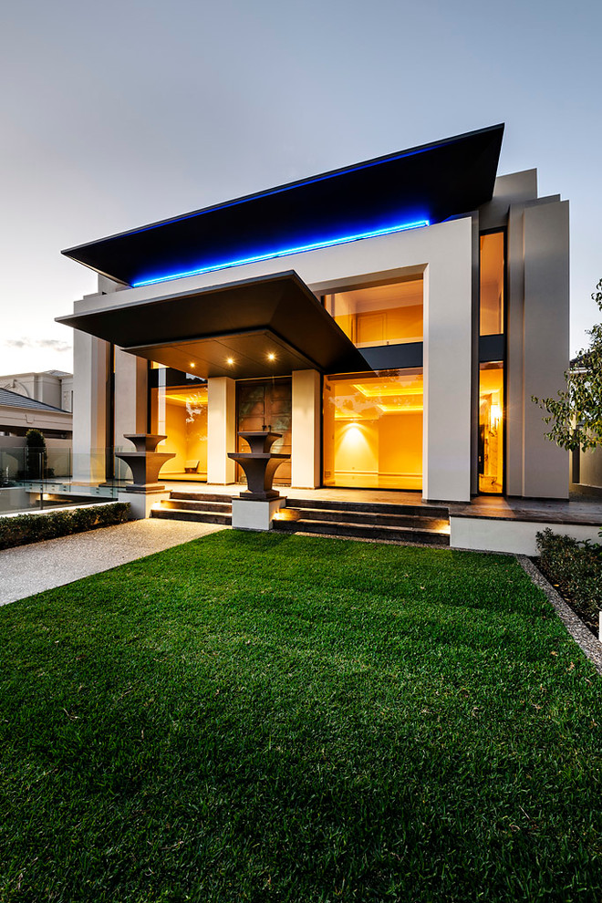 Inspiration for a large contemporary two-storey exterior in Perth.
