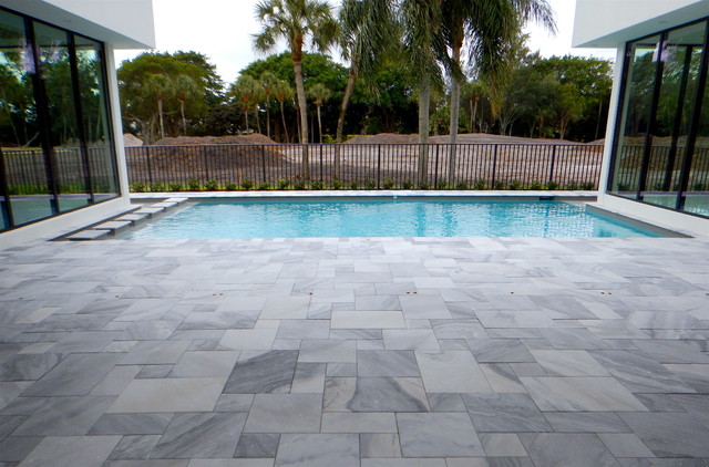 Carrera White Marble Pool Deck Pavers - Modern - Pool - Tampa - by