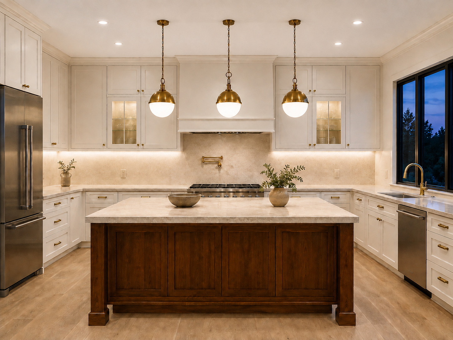 Symmetrical kitchen with four recessed lights