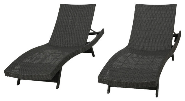 GDF Studio Olivia Outdoor Gray Wicker Chaise Lounge Chairs, Set of 2