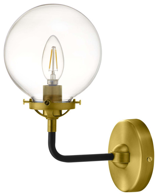 Amber Glass and Brass Wall Sconce Light Transitional Wall Sconces