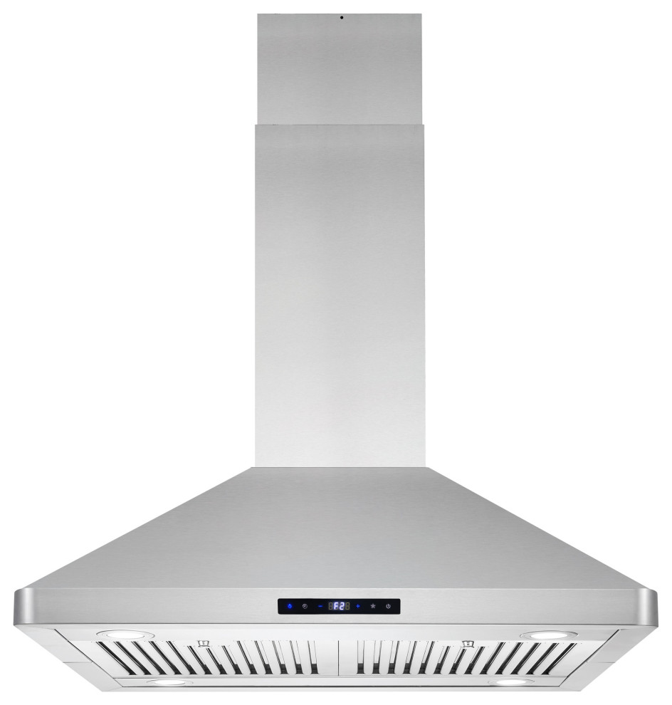 30" 380 CFM Ducted Island Range Hood With LED Lighting, Stainless Steel
