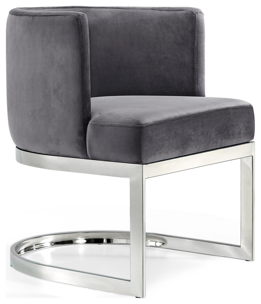 The Fay Dining Chair, Velvet, Gray, Chrome Base
