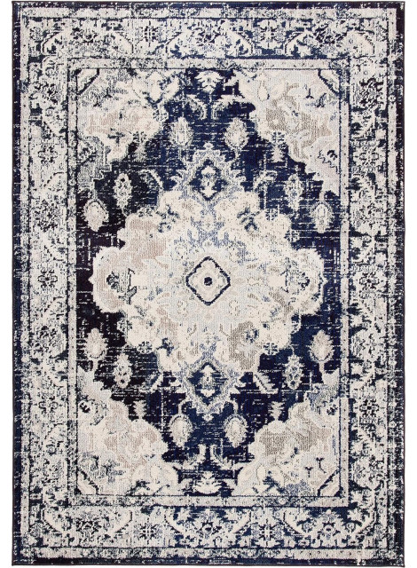 Traditional Distressed Medallion Area Rug, Polypropylene, Medallion ...