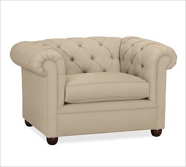 Chesterfield Upholstered Armchair, Twill Camel