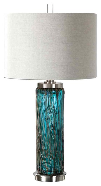 Aqua Ocean Blue Glass Table Lamp, Teal Blue Bedside Lamps