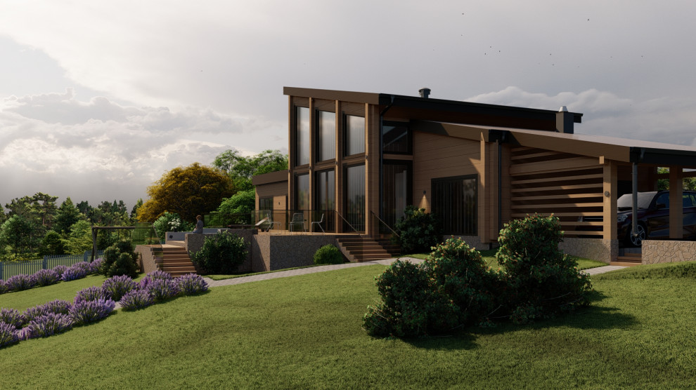 Комбинированный дом из клееного бруса