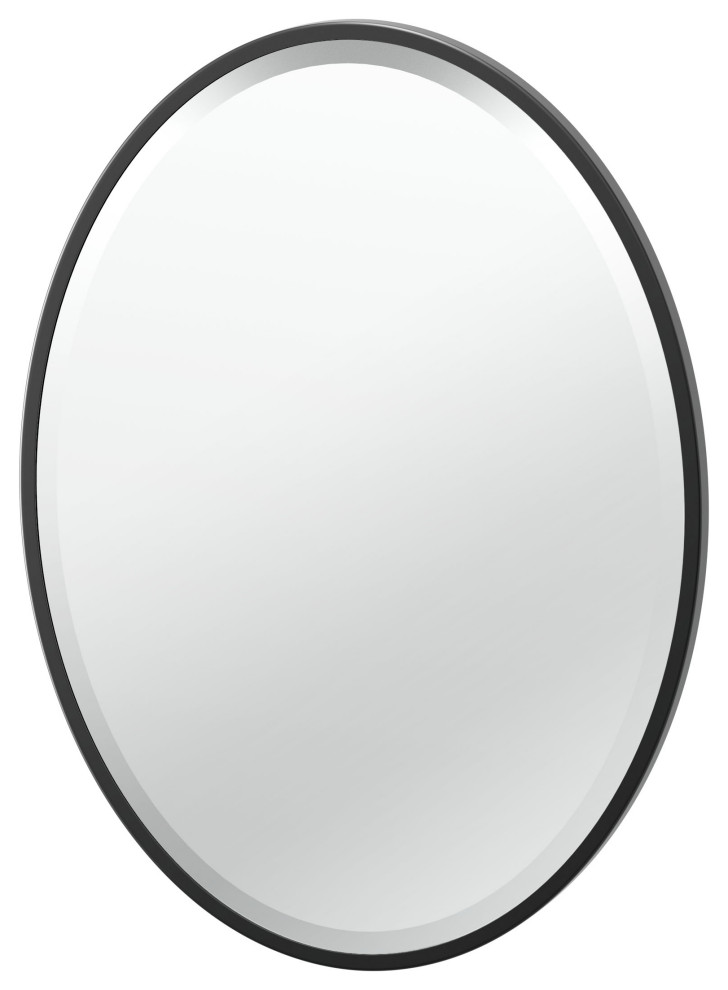 Flush Mount Framed Oval Wall Mirror, 27.5 Transitional Bathroom