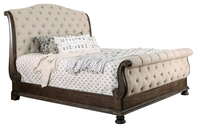 Bowery Hill Transitional Wood Panel Queen Bed in Rustic Natural Tone