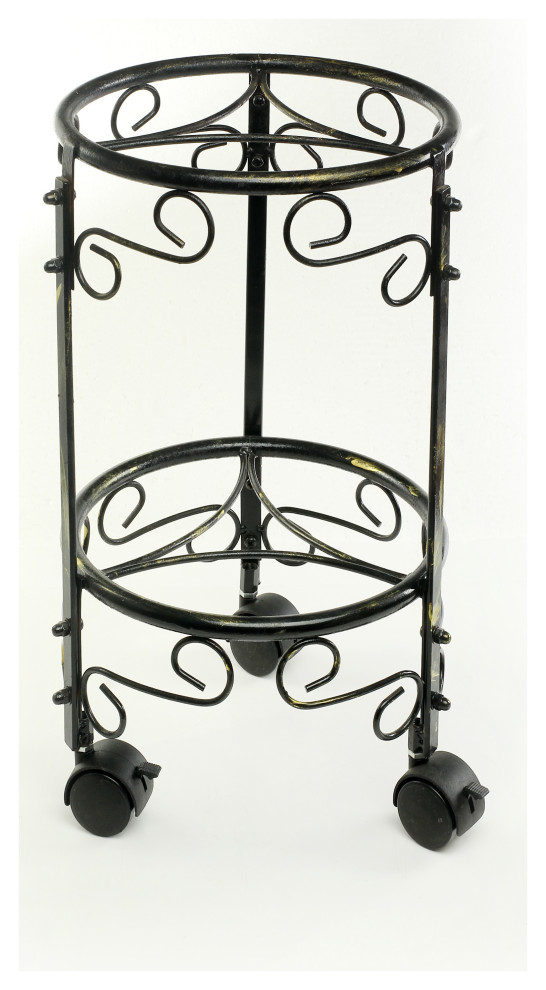 18" Tall Dual Plant Stand On Wheels, Black And Gold