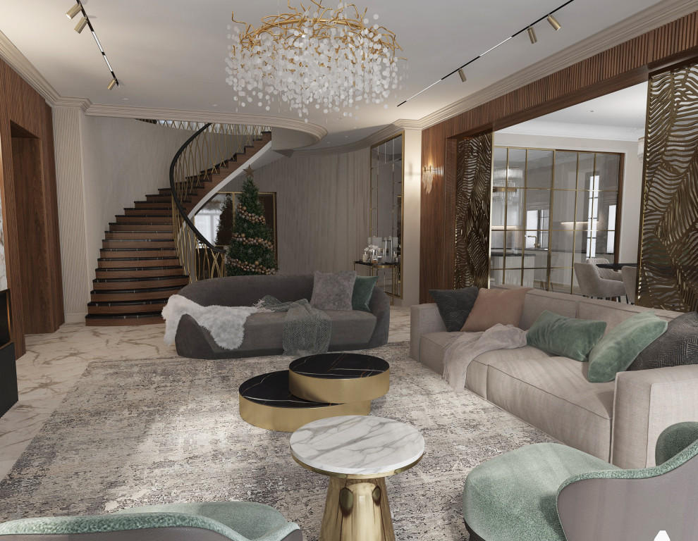 Дизайн-проект  1 этажа в загородном доме