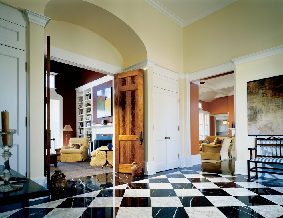 Country hallway in Richmond with marble floors and multi-coloured floor.