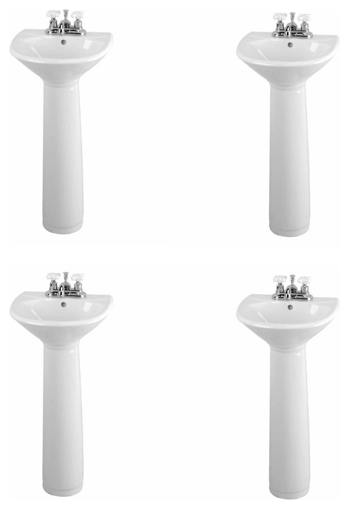White Bathroom Sink Pedestal Sink Porcelain Set of 4 Contemporary