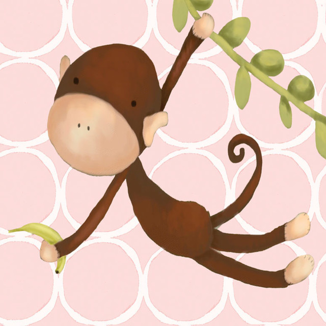 "Hanging Monkey" Canvas Wall Art Contemporary Kids Wall Decor by