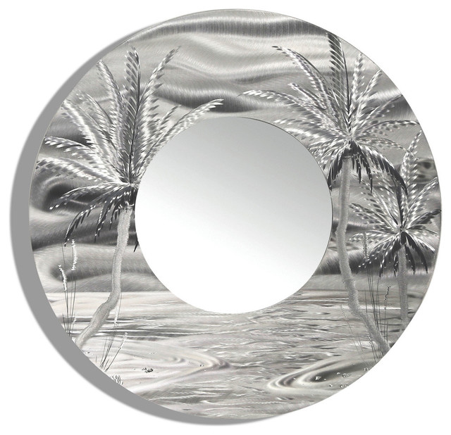 Round Mirror Tropical Palm Tree Nautical Beach Decor Handmade Metal Round Mirror Tropical Palm Tree Nautical Beach Decor Handmade Metal Art Wall Mirrors By Jon Allen Fine