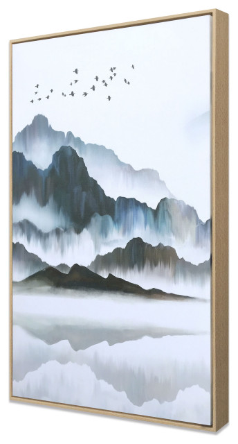 Misty Mountain and Misty Lagoon, Hand Painted Giclee, Misty Mountain