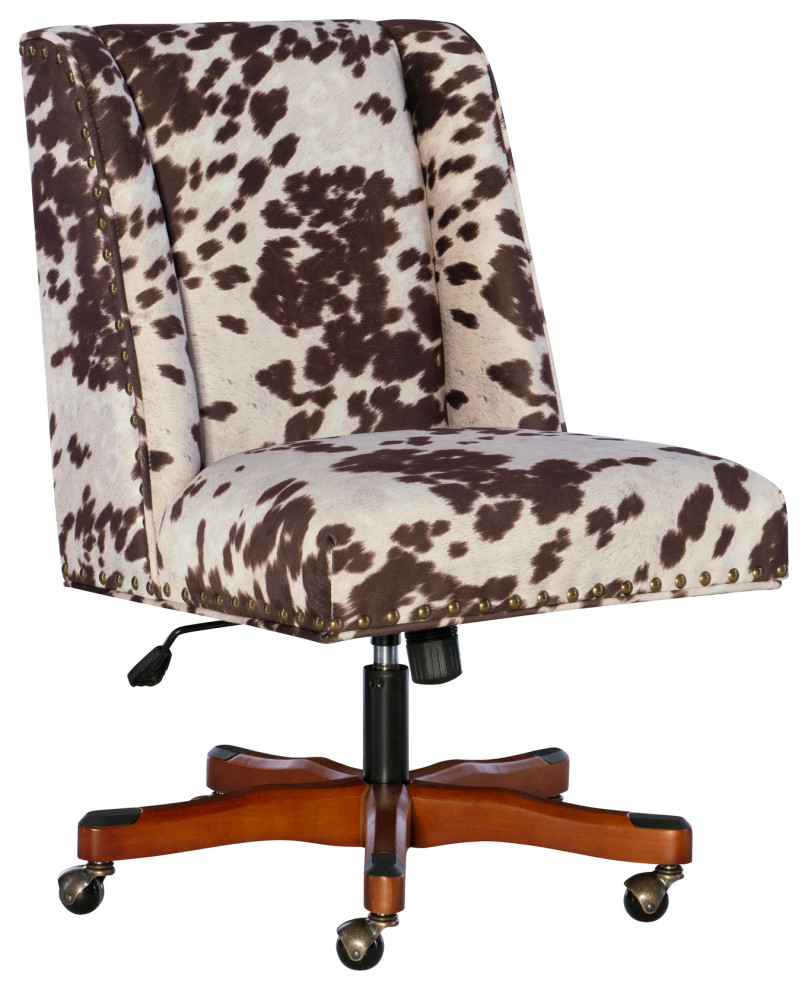 Draper Office Chair, Brown And White Cow Print Contemporary Office