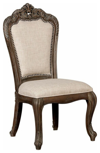 Wooden Side Chair With Nailhead Trim Details, Set Of 2, Beige And Brown ...