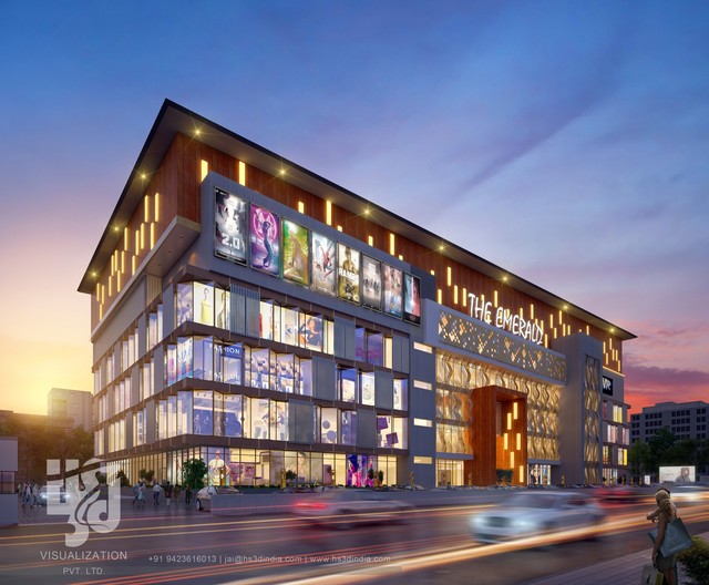 Shopping Mall Is Very Beautiful With Glazing Window Dusk View 3d