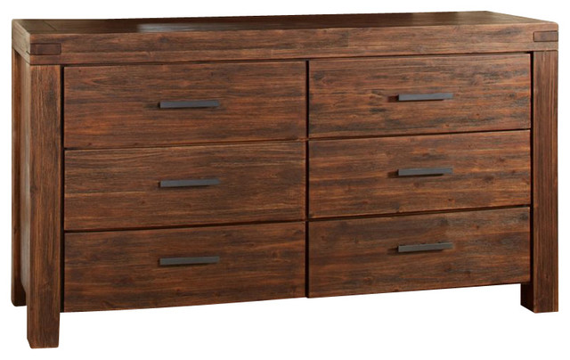 Meadow Six Drawer Solid Wood Dresser, Brick Brown - Rustic ...