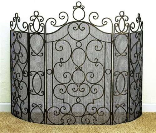 Fireplace Screen Iron And Mesh Faux Antique Brass Finish Three