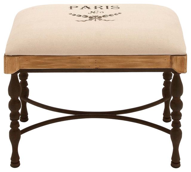 Metal Wood Fabric Stool Encased With A Soft Cushion Traditional